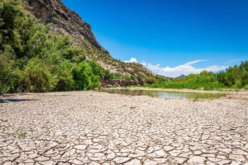 Dry riverbed in northern Mexico highlighting severe drought conditions