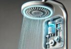 Showerhead symbolising Legionella prevention and water disinfection in healthcare facilities.
